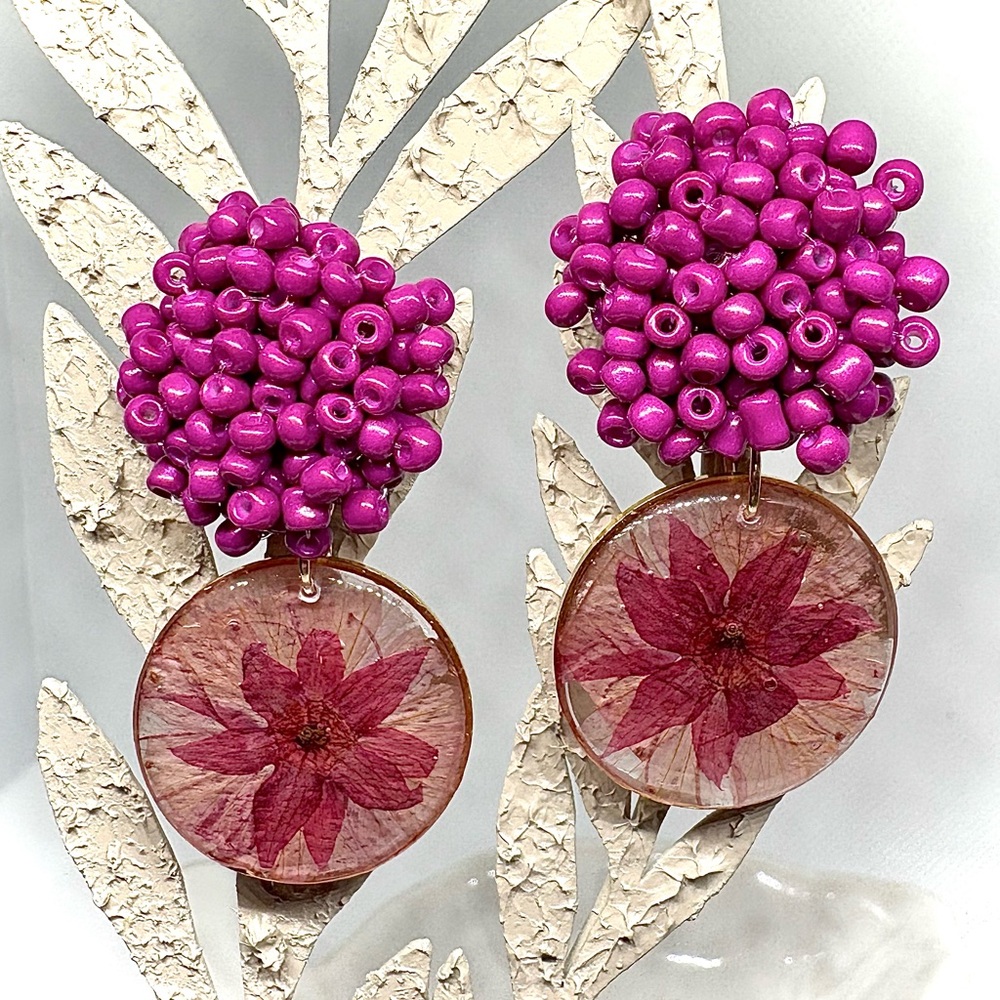 Pink Beaded Floral Earrings